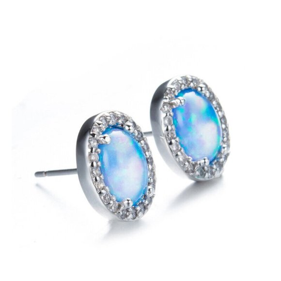 NEW! Gorgeous Blue Oval & Silver Halo Stud Earrings - GIFT - Picture 3 of 4